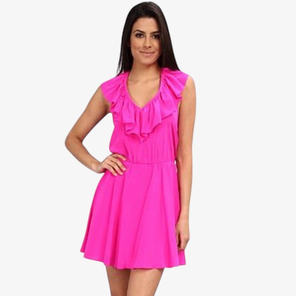 Amanda Uprichard Pink Magenta 100% Silk Ruffle Satin Party Cocktail Mini Dress M